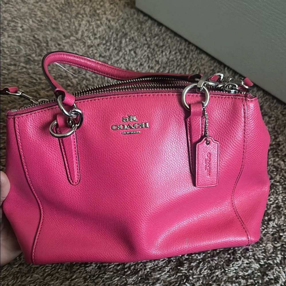 Coach Pink Leather Satchel with Silver Hardware